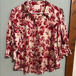 Cinq a Sept Floral Red and White Women's Top